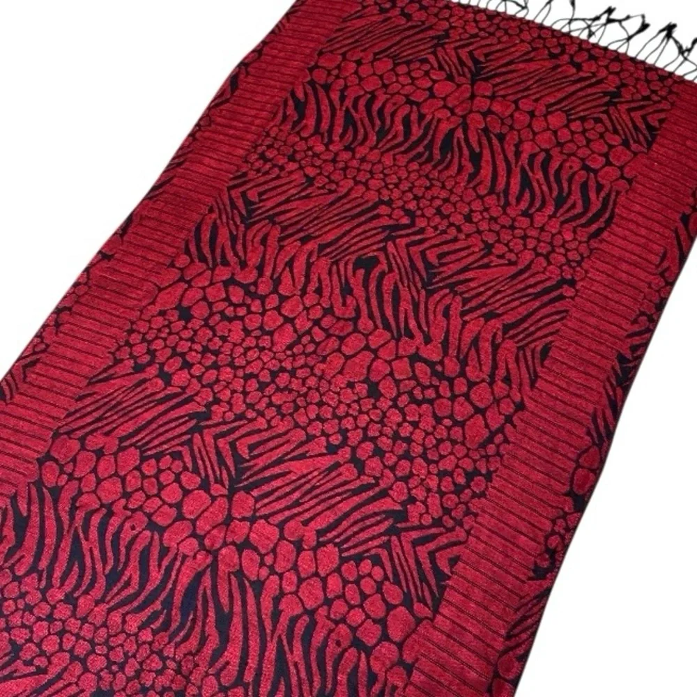Red Black Animal Print XL Scarf Wrap Maximalist Artsy Bold Layering Lagenlook